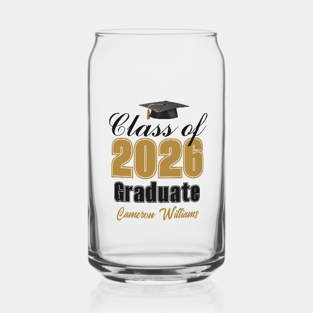Personalized Gold Black Class of 2026 Graduation Dosenglas (Vorderseite)