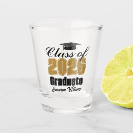 Personalized Gold Black Class of 2026 Graduation Schnapsglas