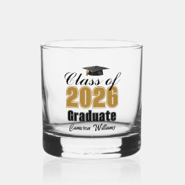 Personalized Gold Black Class of 2026 Graduation Whiskyglas