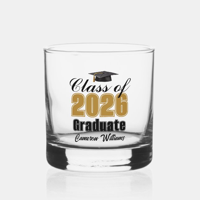 Personalized Gold Black Class of 2026 Graduation Whiskyglas (Vorderseite)