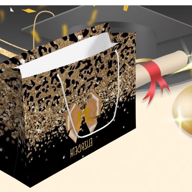Personalized Gold Black Leopardwith Elegant Golden Große Geschenktüte (Von Creator hochgeladen)