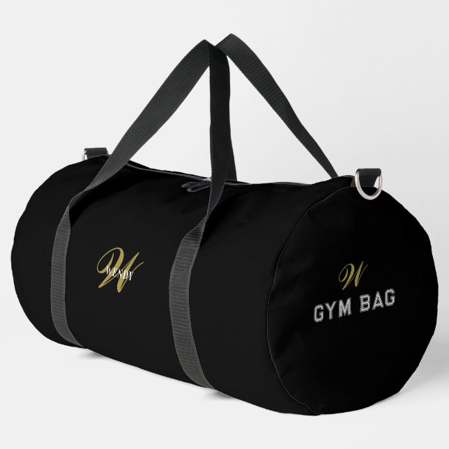 Personalized Gold Black Monogram Initial Travel Duffle Bag (Linke Ecke)
