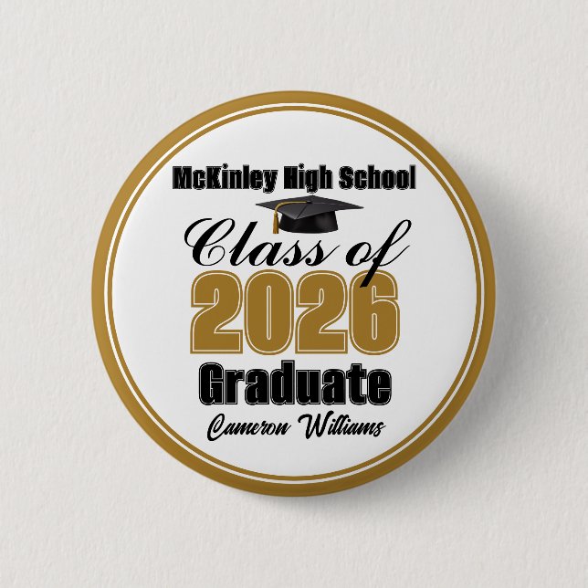 Personalized Gold Class of 2026 Graduation Party Button (Vorderseite)
