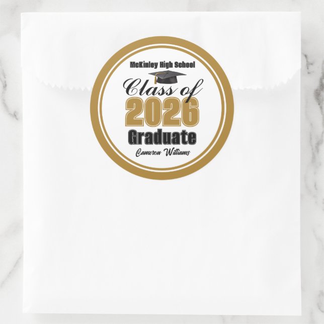 Personalized Gold Class of 2026 Graduation Party Runder Aufkleber (Tasche)