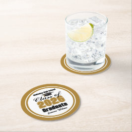 Personalized Gold Class of 2026 Graduation Party Runder Pappuntersetzer