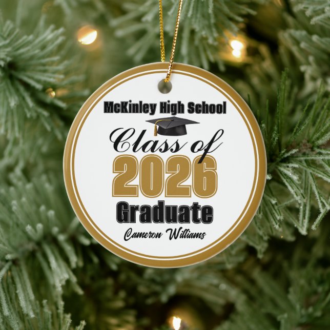 Personalized Gold Class of 2026 Graduation Photo Keramik Ornament (Baum)