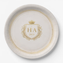 Personalized Gold Crest Paper Plates