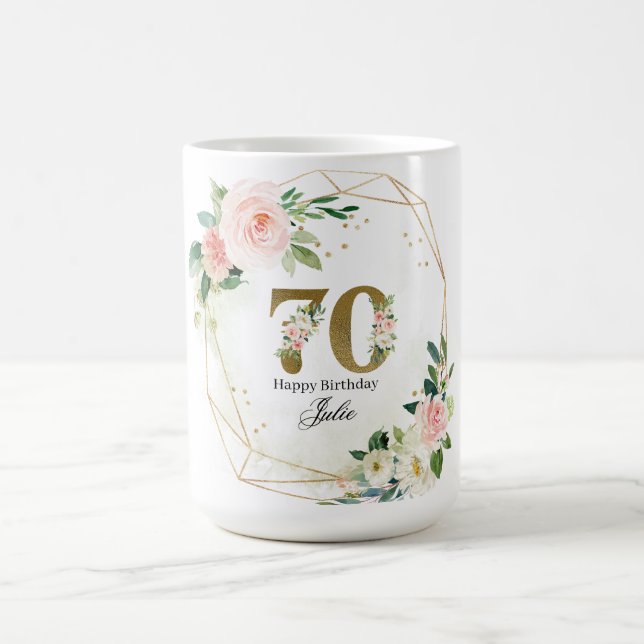 Personalized Gold & Floral Custom 70th  Kaffeetasse (Mittel)