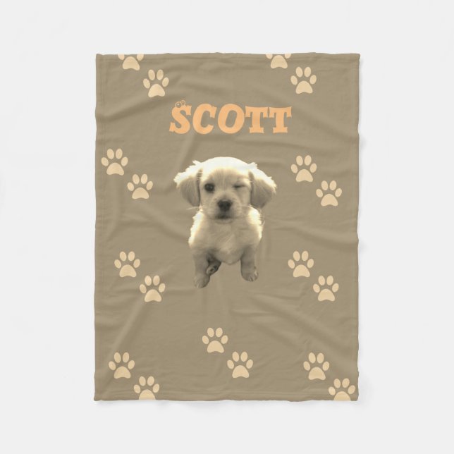 personalized golden dog blanket with custom name fleecedecke (Vorderseite)