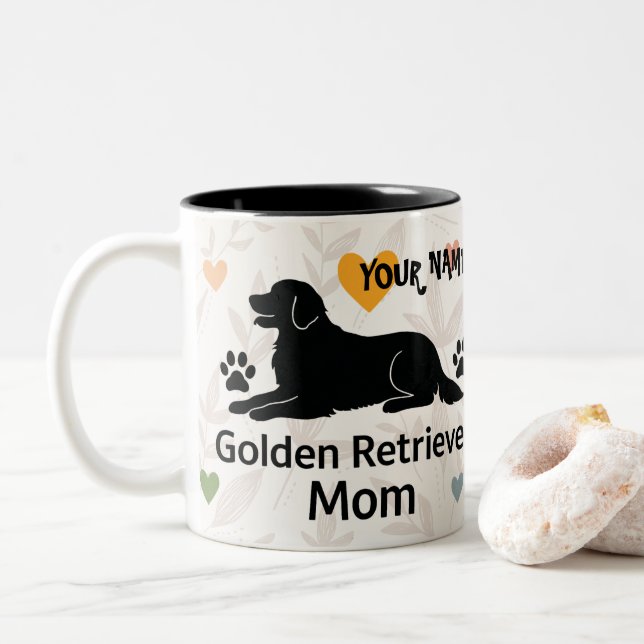 Personalized Golden Retriever Mom Mug  Custom Name Zweifarbige Tasse (Mit Donut)