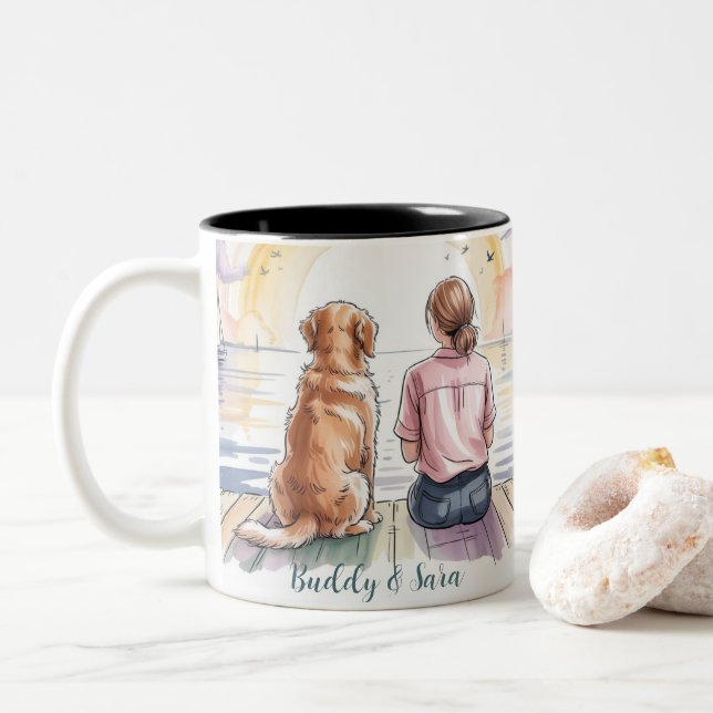 Personalized Golden Retriever Mom Mug - Custom Zweifarbige Tasse (Mit Donut)