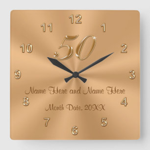 Personalized Golden Wedding Anniversary Gift Clock Quadratische Wanduhr
