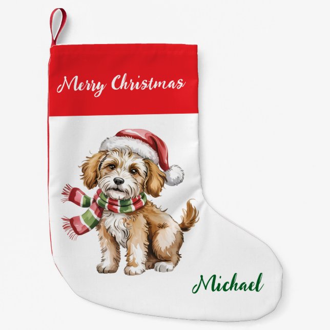 Personalized Goldendoodle Dog in Santa Hat  Kleiner Weihnachtsstrumpf (Vorderseite)