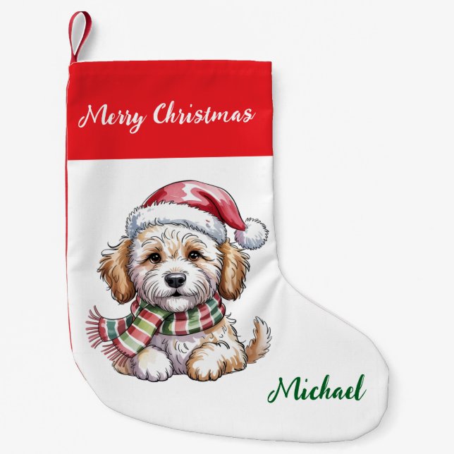 Personalized Goldendoodle Dog in Santa Hat  Kleiner Weihnachtsstrumpf (Vorderseite)