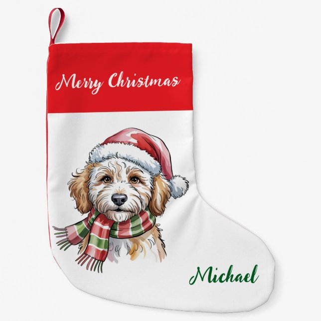 Personalized Goldendoodle Dog in Santa Hat  Kleiner Weihnachtsstrumpf (Vorderseite)