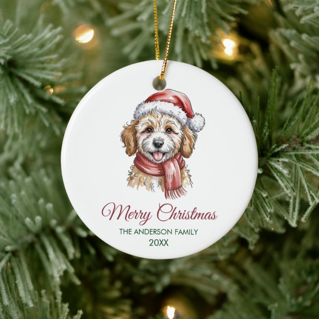 Personalized Goldendoodle Dog Santa Hat Christmas  Keramik Ornament (Baum)