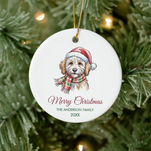 Personalized Goldendoodle Dog Santa Hat Christmas  Keramik Ornament (Baum)