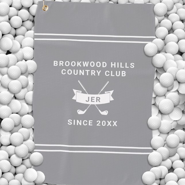 Personalized Golf Club Monogrammed Name Gray Golfhandtuch (Personalized Golf Club Name Gray Golf Towel)