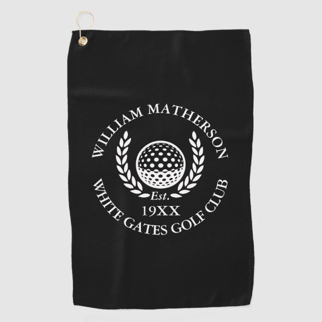 Personalized Golf Club Name Black And White Golfhandtuch (Vorderseite)