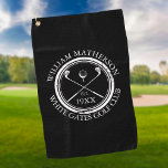 Personalized Golf Club Name Black And White Golfhandtuch<br><div class="desc">Featuring a classic crossed golf clubs and golf ball design and aged stamp effect border,   these golf towels are ideal for all golf clubs and golf club members. Personalize with the name of the club member,  golf club name and the year the golf club was established. Designed by Thisisnotme©</div>