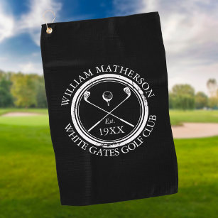 Personalized Golf Club Name Black And White Golfhandtuch