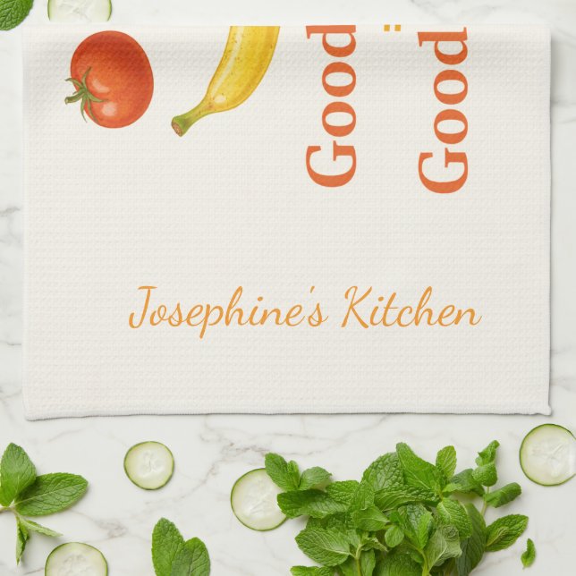 Personalized Good Food Good Mood Cute Food Smile  Geschirrtuch (Gefaltet)
