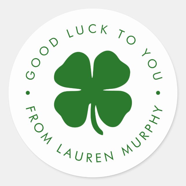 Personalized Good Luck Green Clover  Runder Aufkleber (Vorderseite)