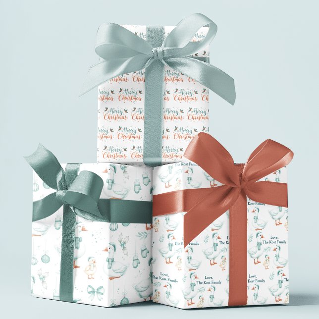 Personalized Goose Christmas Wrapping Paper Sheets Geschenkpapier Set (Celebrate the holidays with these cute goose personalized wrapping paper sheets! )
