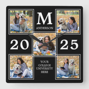 Personalized Graduate Monogram Photo Collage Quadratische Wanduhr