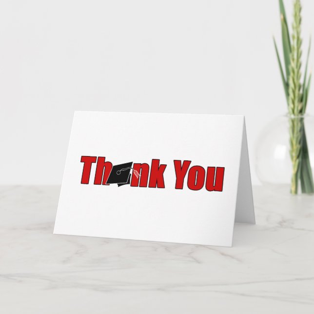 Personalized Graduation Thank You Card Red & Black Dankeskarte (Vorderseite)