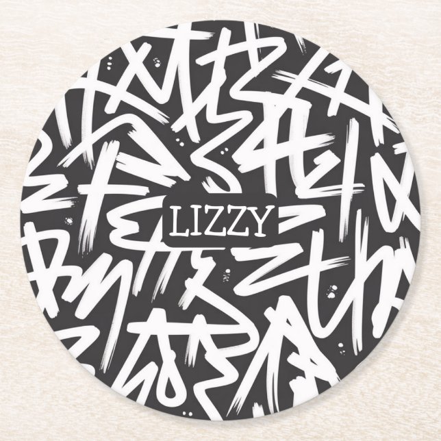 Personalized Graffiti Name Pattern — Custom Urban Runder Pappuntersetzer (Vorderseite)