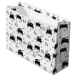 Personalized Grand Piano and Music Notes Pattern Große Geschenktüte