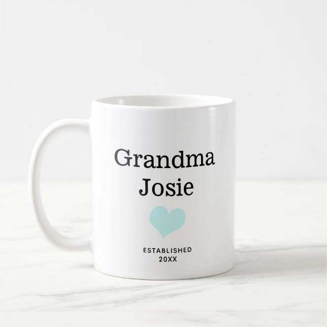 Personalized Grandma, Blue Heart New Baby Photo Kaffeetasse (Links)