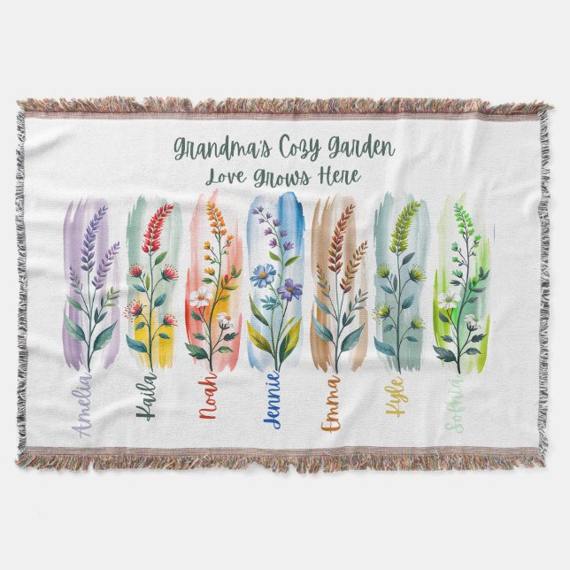 Personalized Grandma’s Cozy Garden Throw Blanket Decke (Vorderseite)