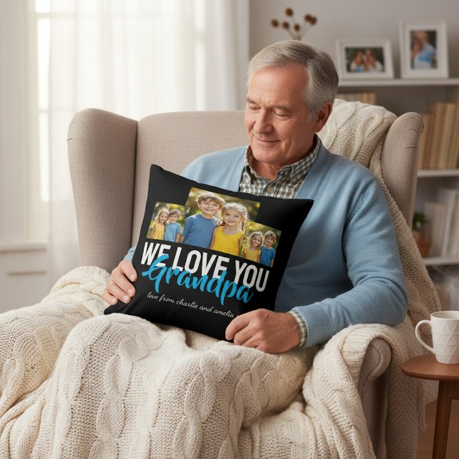 Personalized Grandpa Photo Gift Blue Text Design Kissen (Von Creator hochgeladen)