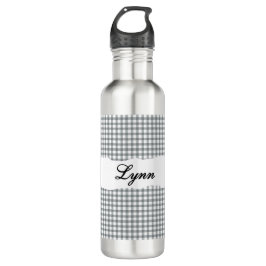 Personalized Gray Gingham Pattern & Custom Name Edelstahlflasche