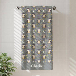 Personalized Gray Owl Kids Badehandtuch