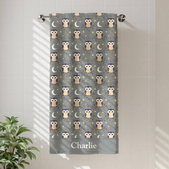 Personalized Gray Owl Kids Strandtuch (Von Creator hochgeladen)