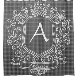 Personalized Gray Tartan Plaid Shower Curtain Duschvorhang