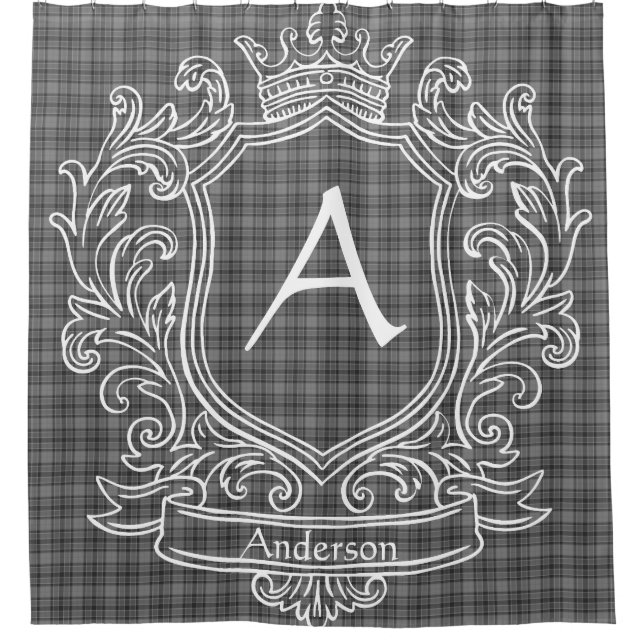 Personalized Gray Tartan Plaid Shower Curtain Duschvorhang (Vorderseite)