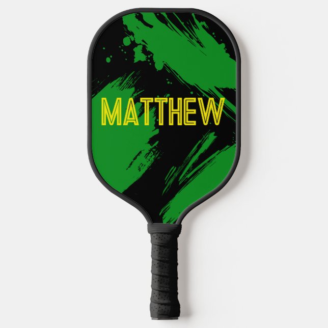 Personalized Green Black Abstract Custom Name Pickleball Schläger (Vorderseite)