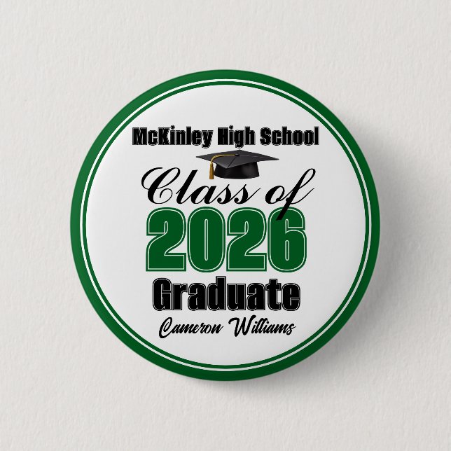 Personalized Green Class of 2026 Graduation Party Button (Vorderseite)