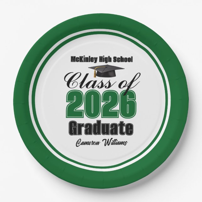 Personalized Green Class of 2026 Graduation Party Pappteller (Vorderseite)