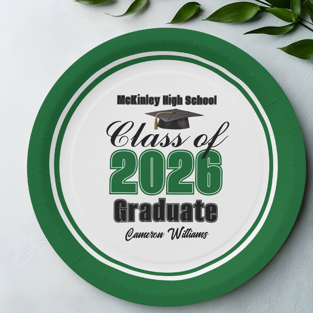 Personalized Green Class of 2026 Graduation Party Pappteller (Von Creator hochgeladen)