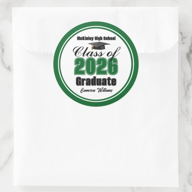 Personalized Green Class of 2026 Graduation Party Runder Aufkleber (Tasche)