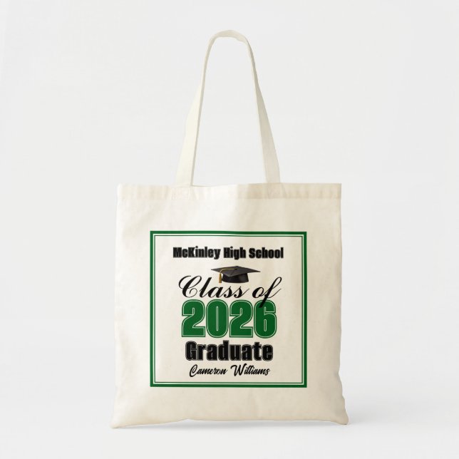 Personalized Green Class of 2026 Graduation Party Tragetasche (Vorne)
