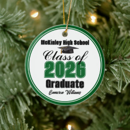 Personalized Green Class of 2026 Graduation Photo Keramik Ornament