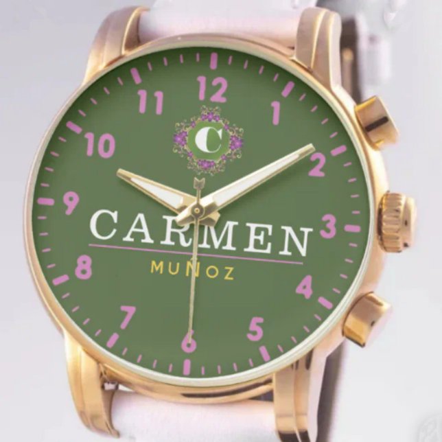 Personalized Green Dial Elegant Custom Name Design Armbanduhr (Von Creator hochgeladen)