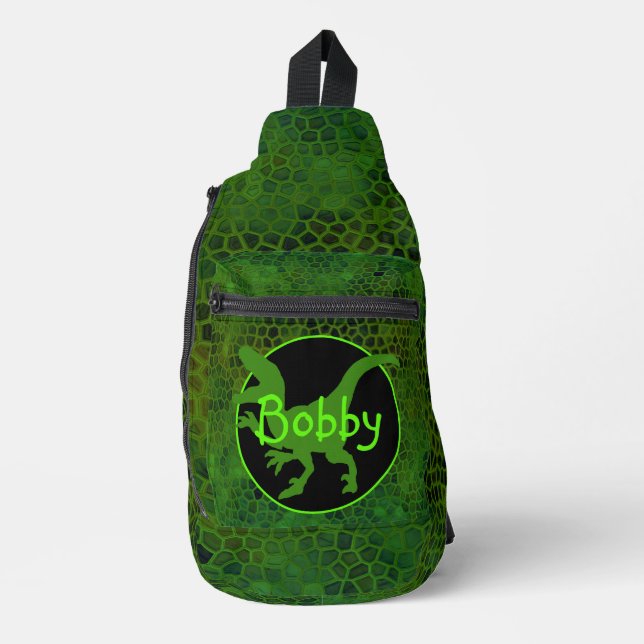Personalized Green Dinosaur  Crossbody Bag (Vorderseite)