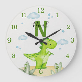 Personalized Green Dinosaur Nursery Large Clock Große Wanduhr